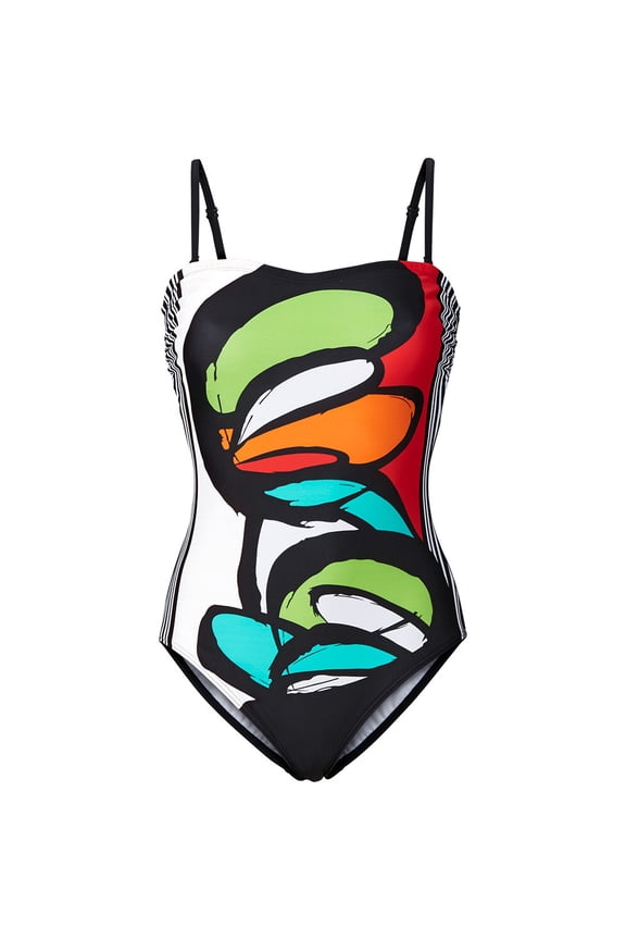 Women's One Piece Bathing Suits Geometric Pattern Print Tummy Control Slim Monokini Swimwear Sexy Push-Up Padded Swimsuit