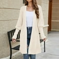 thumbnail image 1 of VSSSJ Women's Open Front Loose Puff Long Sleeve Sweater Coats Waffle Knit Solid Color Casual Tie Waist Long Cardigans Outerwear White L, 1 of 4