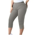 thumbnail image 1 of VSSSJ Women's Plus Size Yoga Pants High Waist Stretchy Slim Fit Elastic Waist Capri Leggings Button Slit Casual Gym Workout Cropped Pants Gray XXXL, 1 of 8