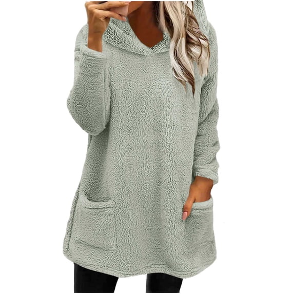 VSSSJ Women's Plush Fleece Hoodie Oversized Long Sleeve Soft Comfortable Hooded Warm Winter Pullover Top with Pockets Loungewear S