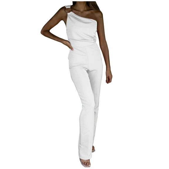 VSSSJ Women's Romper Slim Fit Solid Color Sleeveless Straight Leg Jumpsuit with Pocket Casual Elegent Wedding Party Jumpsuit Rompers White XL