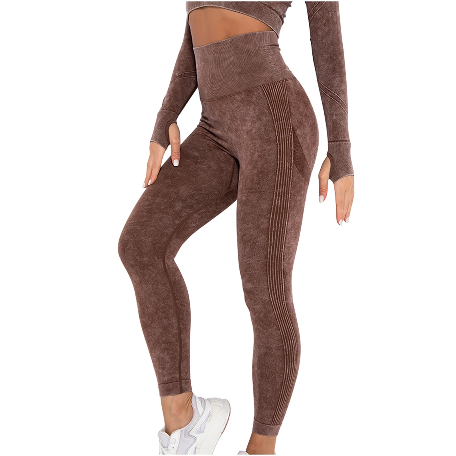 VSSSJ Women's Seamless Knit Yoga Pants Slim Fit High Waist Peach Hip