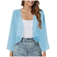 thumbnail image 1 of VSSSJ Women's Sheer Cardigan Soft Chiffon Shrug Long Sleeve Open Front Loose Cropped Cardigans Blouse Tops Light Blue S, 1 of 5