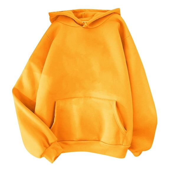 VSSSJ Women's Solid Color Classic Pullover Hoodies Fall Winter Long Sleeve Fleece Crewneck Hooded Loose Sweatshirt with Pockets Orange S