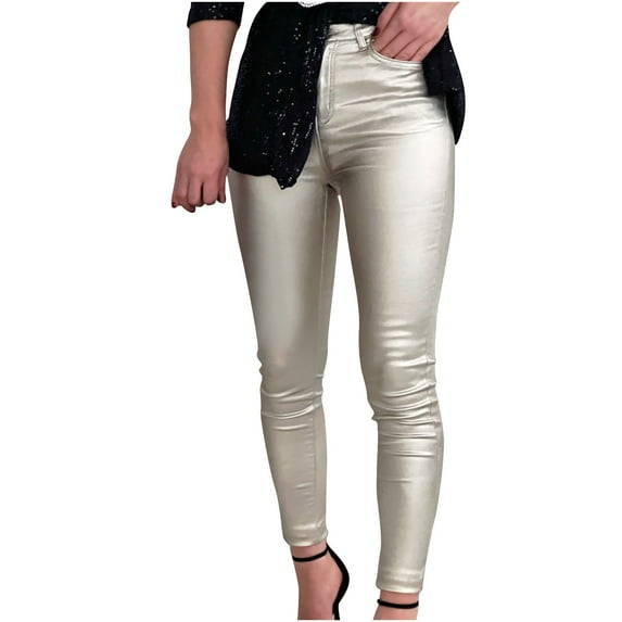 VSSSJ Women's Solid Color Trousers Slim Fit Button Zipper High Waist Straight Pants Fashion Street Style Commuting Pants with Pocket Silver L