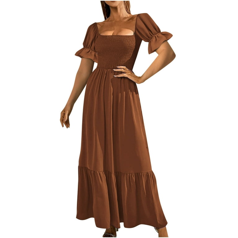 Elegant Solid Flounce Square Collar A Line Dresses(5 Colors) Elegant Solid Flounce Square Collar A Line Dresses(5 Colors)