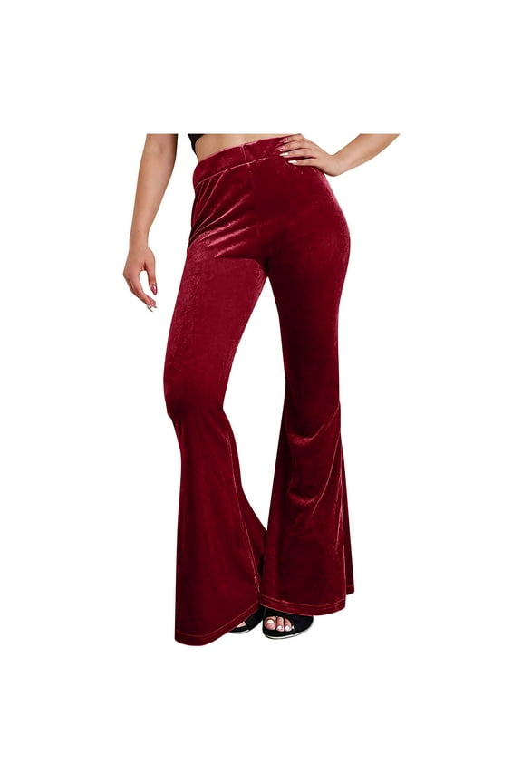 Women's Stretch Flared Pants Oversized Fit Solid Color High Waist Hip Lifting Wide Leg Trousers Fashion Leisure Cozy Bell Bottoms Pants Red S