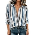 thumbnail image 1 of VSSSJ Women's Striped Button Down Shirts Long Sleeve Casual Loose Fit Collared Blouses Wrinkle Free Office Work Dress Shirt Tops Blue XL, 1 of 5
