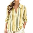 thumbnail image 1 of VSSSJ Women's Striped Button Down Shirts Long Sleeve Casual Loose Fit Collared Blouses Wrinkle Free Office Work Dress Shirt Tops Yellow S, 1 of 4