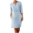 thumbnail image 1 of VSSSJ Women's Striped Printed Loose Shift Dresses Button Down Crew Neck Casual Comfy Long Sleeve Knee Length Dress with Pockets Sky Blue S, 1 of 8