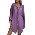 thumbnail image 1 of VSSSJ Women's Summer Button Down Long Sleeve Lightweight Blouse Dresses Solid Color Turn-Down Collar Loose Basic Shirt Mini Dress Purple XXL, 1 of 8