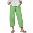 thumbnail image 1 of VSSSJ Women's Summer Cotton Linen Capri Pants Relaxed Fit Solid Color Casual Comfy Cropped Trousers Pockets Lightweight Elastic Waist Wide Leg Athletic Pants Green L, 1 of 6