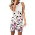 thumbnail image 1 of VSSSJ Women's Summer Sleeveless Ruched Bodycon Irregular Hem Mini Dresses Slim Fit Round Neck Casual Floral Printed Tank Dress, 1 of 5