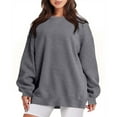 thumbnail image 1 of VSSSJ Women's Sweatshirts Long Sleeve Solid Color Casual Oversized Pullover Tops Crew Neck Lightweight Comfy Loose Sweatshirt Fall Clothes Dark Gray S, 1 of 3