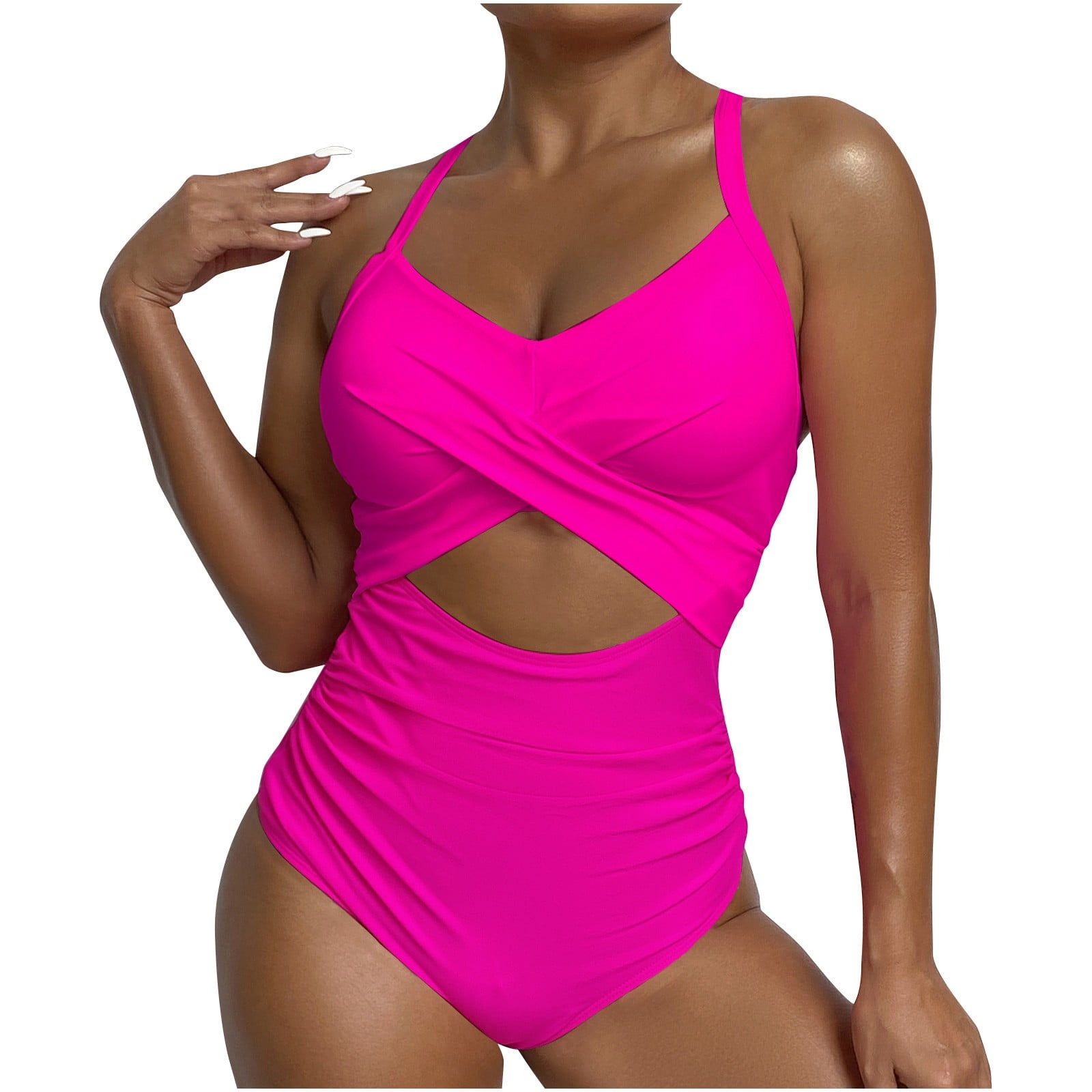 Vsssj Womens Swimsuits Criss Cross Wrap V Neck One Piece Bathing Suits Solid Color Sexy 2082