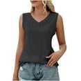 thumbnail image 1 of VSSSJ Women's Tank Tops Sleeveless Comfortable Loose Summer Round Neck Eyelet Pullover T-Shirts Solid Color Basic Versatile Casual Vacation Breathable Vest Black XL, 1 of 5