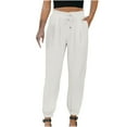 thumbnail image 1 of VSSSJ Women's Cotton and Linen Pants Regular Fit Solid Color Drawstring Elastic Waist Straight Long Pants Casual Comfortable Soft Trousers White L, 1 of 9