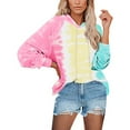 thumbnail image 1 of VSSSJ Women's Tie-Dyed Printed Pullover Hoodies Sweatshirts Lightweight Crewneck Long Sleeve Drawstring Casual Loose Hooded Sweatshirt Pink XL, 1 of 8
