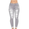 thumbnail image 1 of VSSSJ Women's Tight Denim Pants Regular Fit Ripped Button Zipper Elastic Waist Long Pants Leisure Stylish Stretchy Wear-Resistant Washed Jean Gray S, 1 of 4