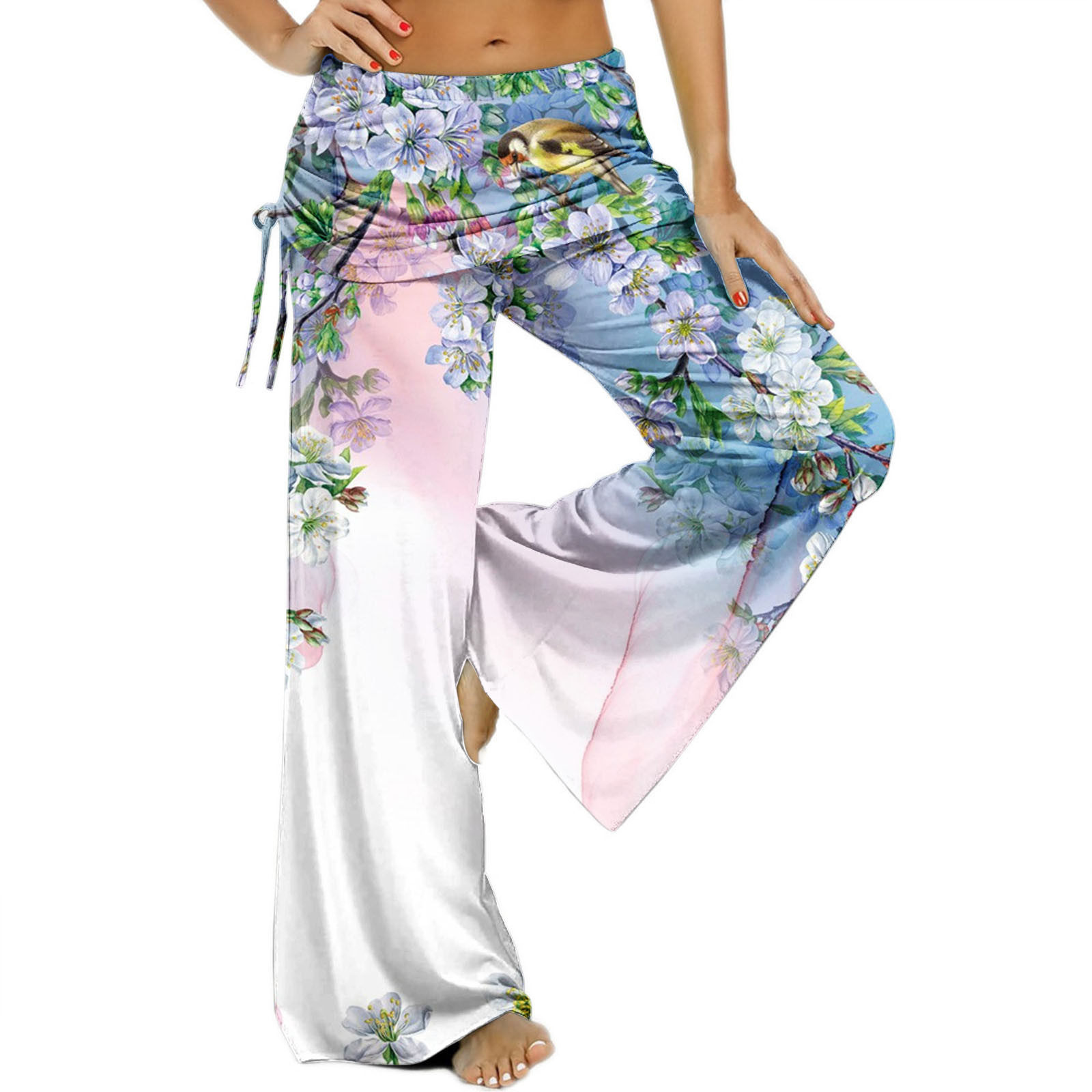 VSSSJ Women's Trendy Pants Loose Fashion Printed Drawstring Elastic