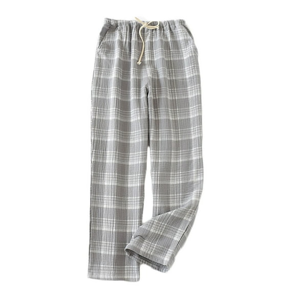 VSSSJ Women's Versatile Pajamas Pants Relaxed Plaid Print Drawstring Elastic Waist Straight Wide Leg Pants Casual Comfort Home Sleepwear Gray XXL