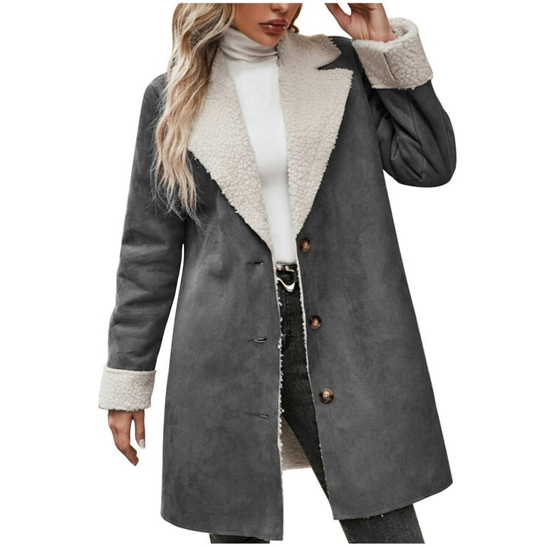 VSSSJ Women's Vintage Solid Color Faux Suede Trench Coat