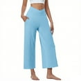 thumbnail image 1 of VSSSJ Women's Wide Leg Yoga Capri Pants Cross Waist High Rise Casual Loose Fit Workout Pants With Pockets Stretchy Athletic Cropped Pants Light Blue XL, 1 of 8