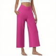 thumbnail image 1 of VSSSJ Women's Wide Leg Yoga Capri Pants Cross Waist High Rise Casual Loose Fit Workout Pants With Pockets Stretchy Athletic Cropped Pants Hot Pink S, 1 of 8