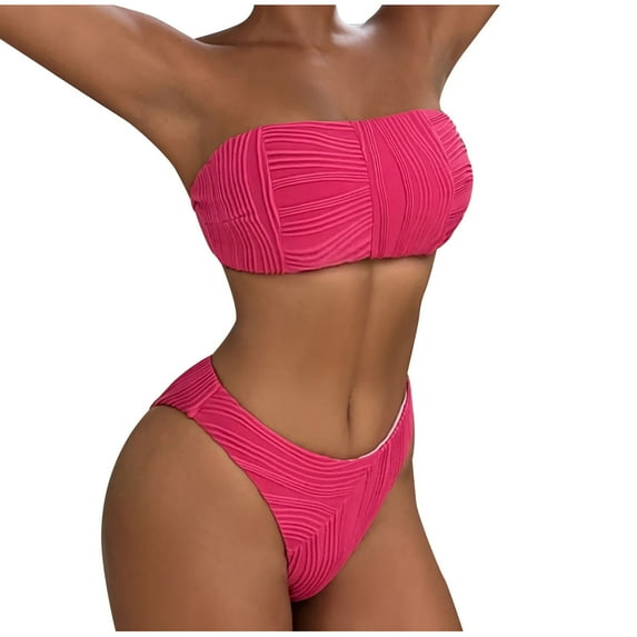 VSSSJ Womens Bandeau Two Piece Bikini Swimsuits Strapless Top with High Cut Bottom Bathing Suits Sexy Solid Color Push-Up Tie Back Swimwear