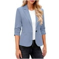 thumbnail image 1 of VSSSJ Womens Blazer Jacket Ruched 3/4 Sleeve Button Slim Fit Solid Color Casual Office Blazers Lightweight Suit Coat for Work Light Blue XL, 1 of 8