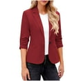 thumbnail image 1 of VSSSJ Womens Blazer Jacket Ruched 3/4 Sleeve Button Slim Fit Solid Color Casual Office Blazers Lightweight Suit Coat for Work Wine M, 1 of 8