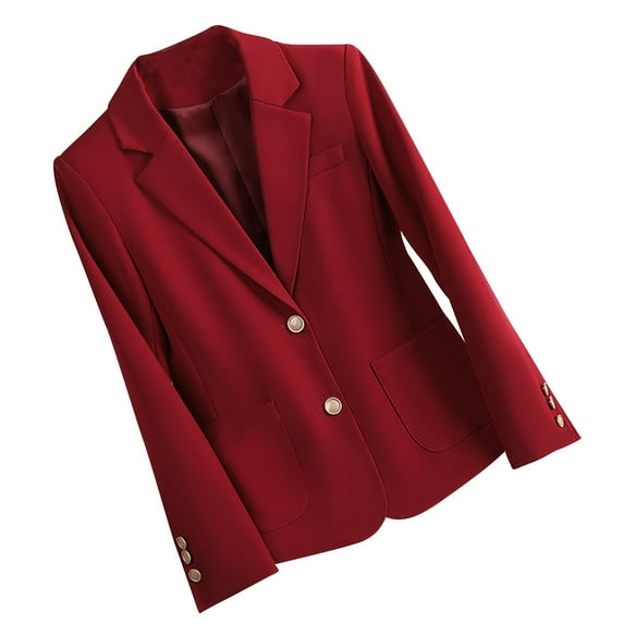 VSSSJ Womens Business Casual Blazer Classic Notch Lapel Button Long Sleeve Office Work Solid Color Suit Jacket Red XXL