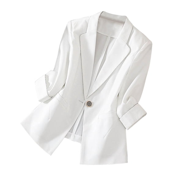 VSSSJ Womens Casual Blazers Long Sleeve Notch Lapel Button Slim Fit Suit Coat Elegant Business Work Office Blazer Jacket White L