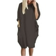 thumbnail image 1 of VSSSJ Womens Casual Dresses Long Sleeve Crew Neck Loose Fit Knee Length Solid Color Cozy Pullover Sweatshirt Dress with Pockets Dark Gray XXL, 1 of 4