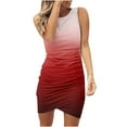 thumbnail image 1 of VSSSJ Womens Casual Gradient Printed Sleeveless Tank Ruched Bodycon Dresses Round Neck Irregular Hem Summer Mini T Shirt Dress, 1 of 5