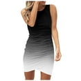thumbnail image 1 of VSSSJ Womens Casual Gradient Printed Sleeveless Tank Ruched Bodycon Dresses Round Neck Irregular Hem Summer Mini T Shirt Dress, 1 of 5
