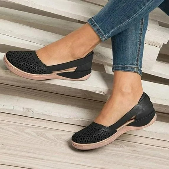 VSSSJ Womens Closed Toe Flat Sandals Summer Casual Loophole Mesh Hollow Platform Shoes Solid Color Comfortable Breathable Outdoor Sandalias Slipper Black 35