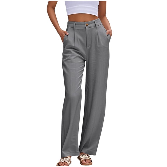 VSSSJ Womens Dress Pants Button Front Zipper Fly Straight Leg Pants Elastic Waist Wide Leg Comfortable Professional Office Work Trousers With Pockets Gray XL