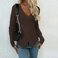 thumbnail image 1 of VSSSJ Womens Elegant Cross Wrap V Neck Knitted Sweater Casual Irregular Hem Solid Color Long Sleeve Ribbed Slim Tunic Sweaters Coffee M, 1 of 7