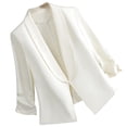 thumbnail image 1 of VSSSJ Womens Elegant Pleated Three Quarter Sleeve Notch Lapel Blazer Jacket Stylish Business Office Work Slim Fit Suit Coat White L, 1 of 6
