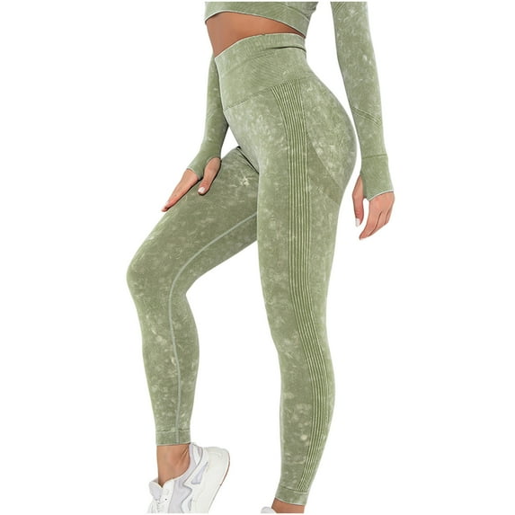 VSSSJ Womens High Waisted Yoga Leggings Tie-Dyed Printed Tummy Control Sexy Hip Lifting Tights Buttery Soft No See Through Skinny Jogger Gym Workout Pants Army Green S