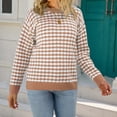 thumbnail image 1 of VSSSJ Womens Long Sleeve Pullover Sweaters Casual Crewneck Classic Plaid Geometric Printed Soft Comfy Knitted Sweater Jumper Tops Orange XL, 1 of 7