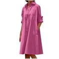 thumbnail image 1 of VSSSJ Womens Long Sleeve Shirt Dresses Turndown Collar Solid Color Button Down Simple Casual Knee-Length Loose Dress with Pockets Hot Pink L, 1 of 7