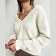 thumbnail image 1 of VSSSJ Womens Long Sleeve V Neck Casual Comfy Knit Sweaters Solid Color Loose Fit Ribbed Basic Simple Pullover Jumper Sweater Tops White XL, 1 of 7