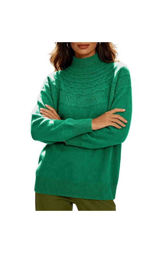 Womens Mock Turtleneck Sweater Long Sleeve Loose Fit Cutout Knit Pullover Tops Warm Fall Winter Base Layering Sweater Tops Green M