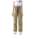 thumbnail image 1 of VSSSJ Womens Outdoor Pants Stretch Waist Waterproof Windproof Pants Loose Fit Straight Leg Sports Hiking Walking Running Trousers Khaki XXXXXL, 1 of 9