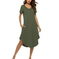 thumbnail image 1 of VSSSJ Womens Short Sleeve V Neck Summer Midi T Shirt Dresses Tie-Dye Printed Solid Color Pockets Casual Loose Split Swing Long Dress Army Green XL, 1 of 5