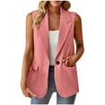 thumbnail image 1 of VSSSJ Womens Sleeveless Blazer Vest Notch Lapel Solid Color Waistcoat with Pockets Business Office Casual Suit Coat for Work Pink XL, 1 of 7