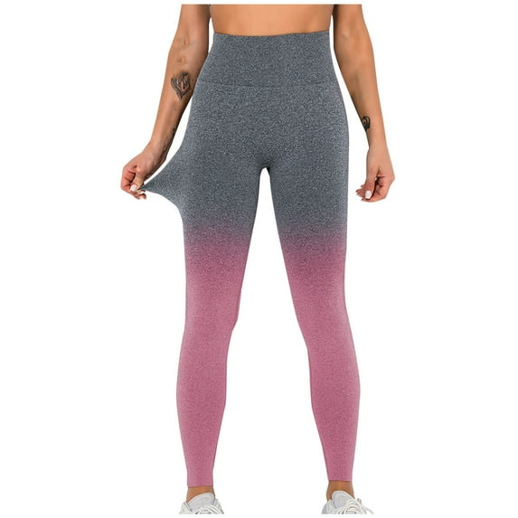 VSSSJ Womens Stretch High Waist Yoga Leggings Running Workout Gradient Printed Hip Lifting Tights Trousers Fitness Workout Running Soft Skinny Pants Pink L