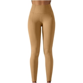 VSSSJ Womens Stretch High Waist Yoga Pants Skinny Soft Solid Color Running Gym Full Length Tights Pants Tummy Control Comfy Breathable Workout Leggings Yellow L